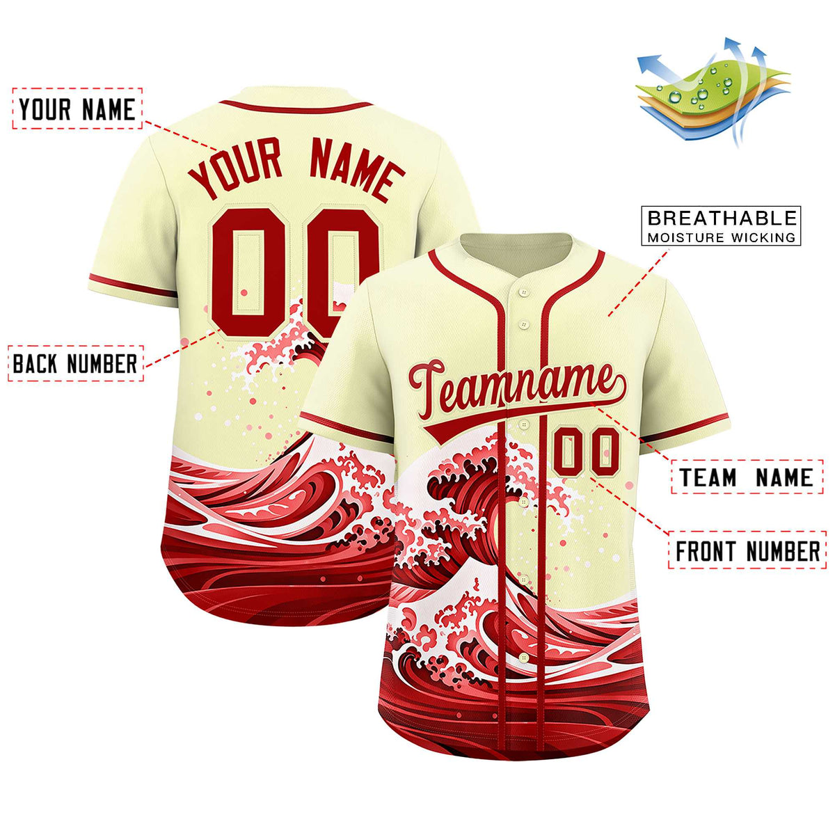 Custom Cream Wave Graffiti Pattern Authentic Baseball Jersey| KXKSHOP