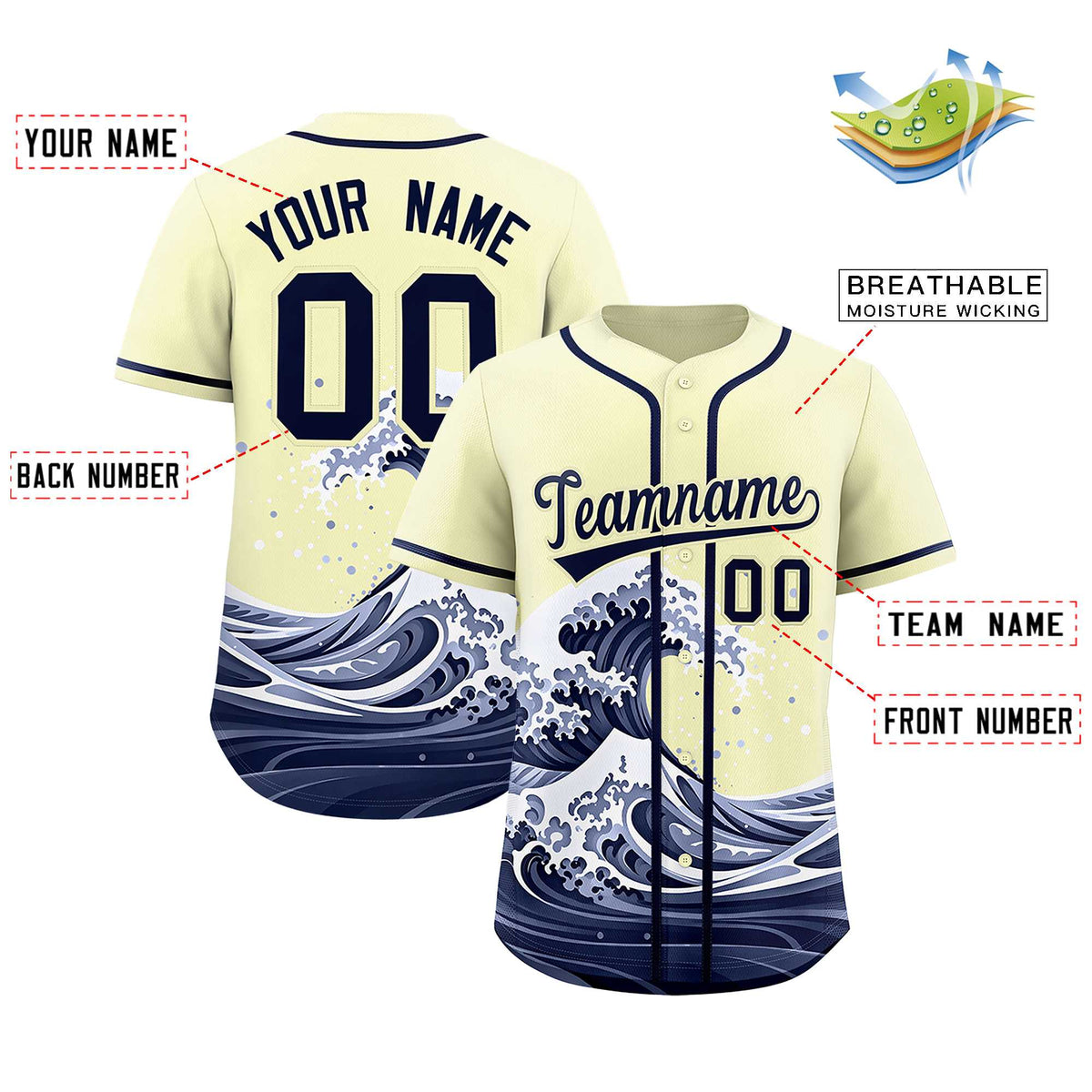 Custom Cream Wave Graffiti Pattern Authentic Baseball Jersey| KXKSHOP