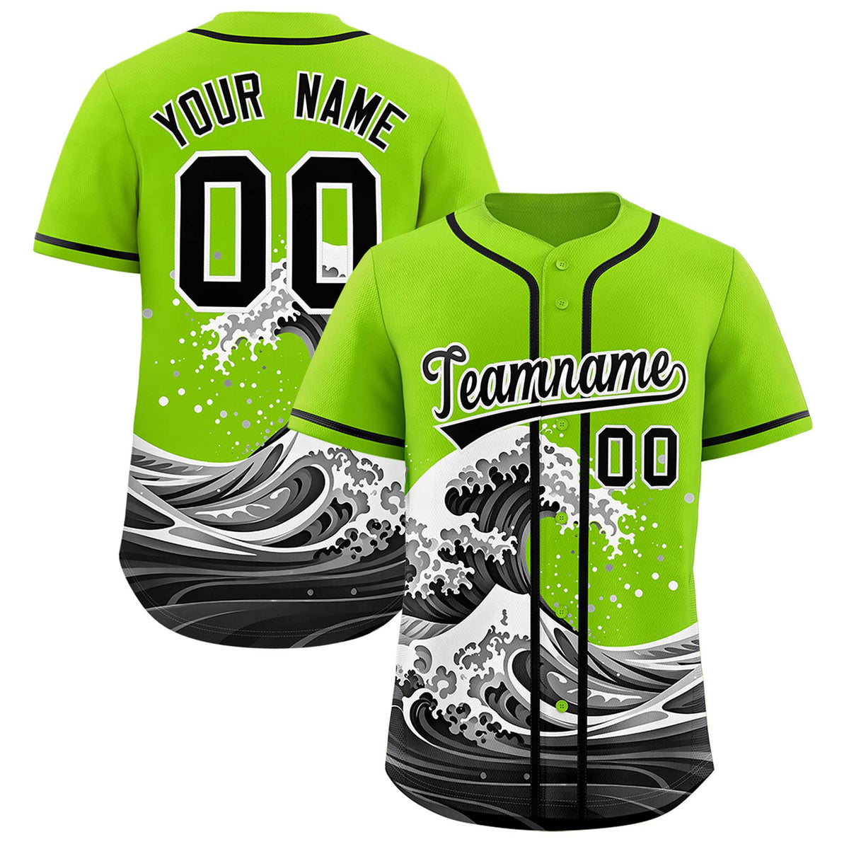 Custom Neon Green Wave Graffiti Pattern Authentic Baseball Jersey| KXKSHOP