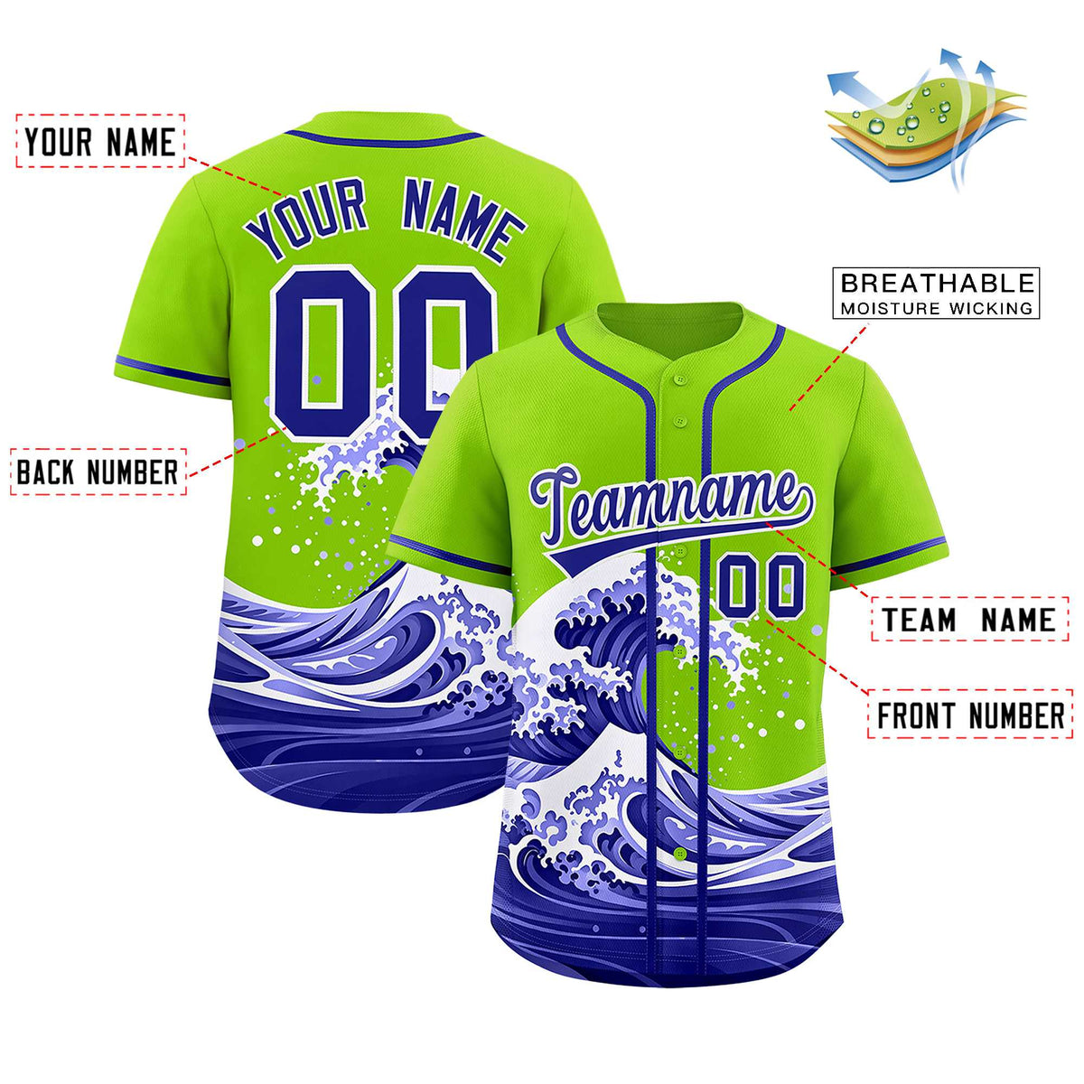Custom Neon Green Wave Graffiti Pattern Authentic Baseball Jersey| KXKSHOP