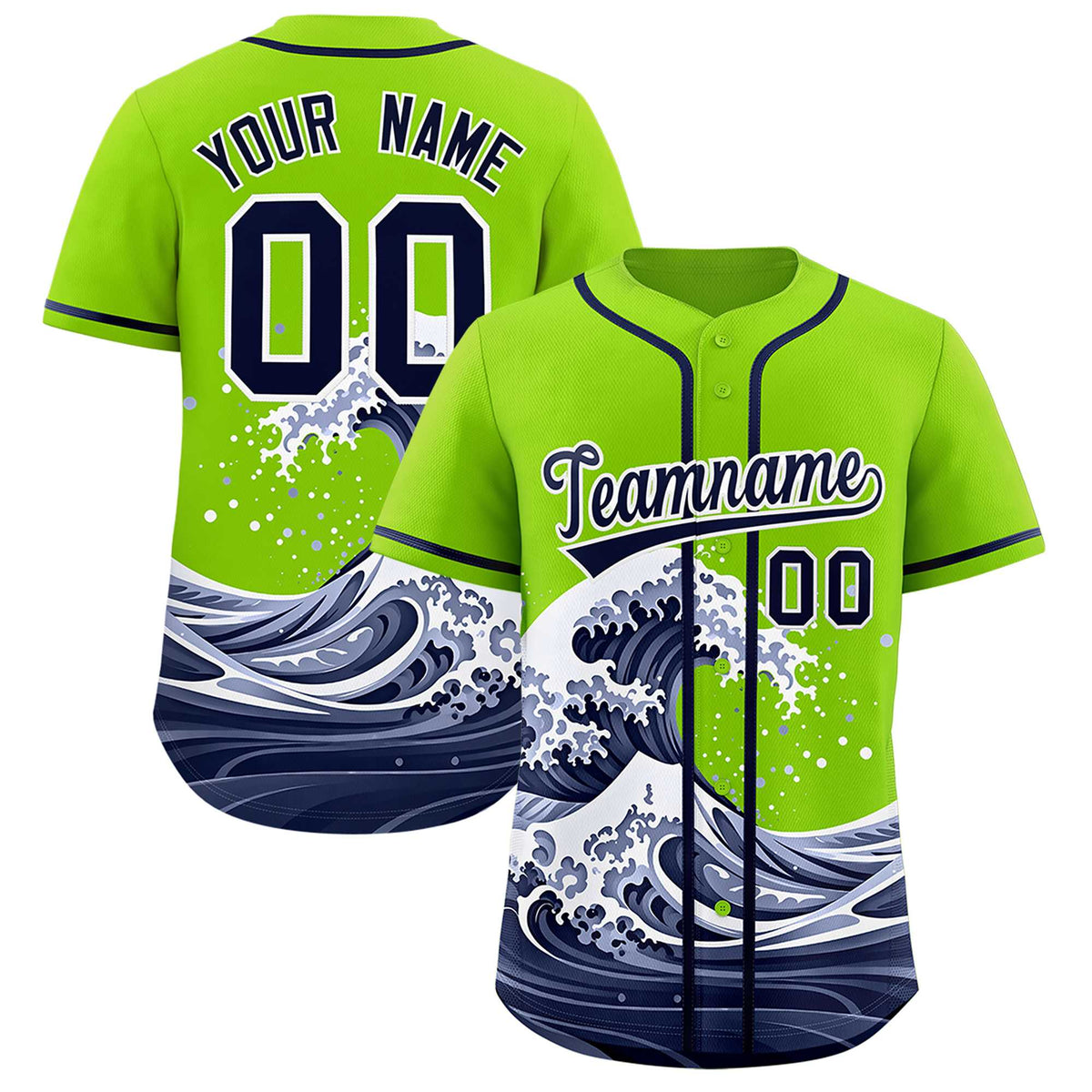 Custom Neon Green Wave Graffiti Pattern Authentic Baseball Jersey| KXKSHOP