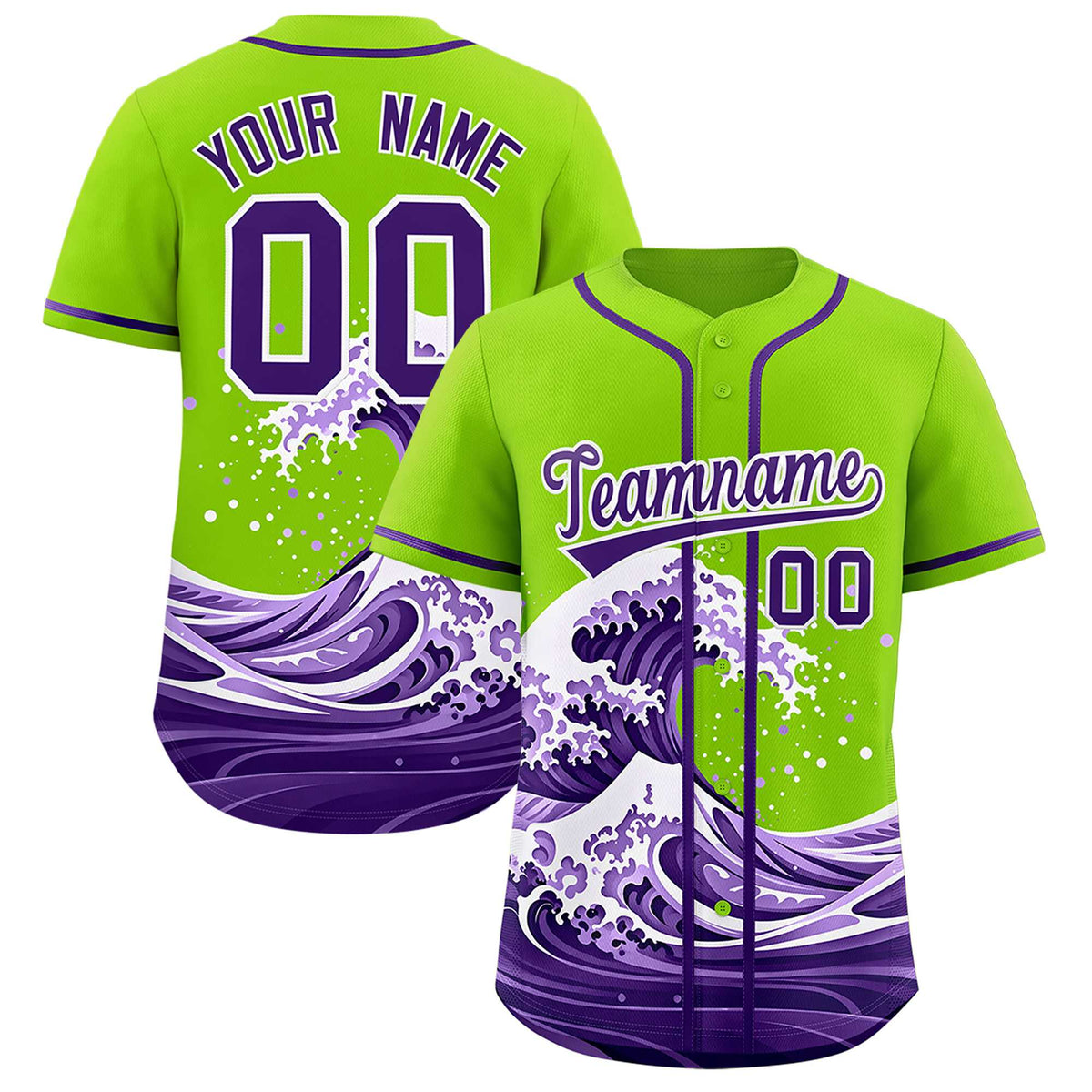Custom Neon Green Wave Graffiti Pattern Authentic Baseball Jersey| KXKSHOP