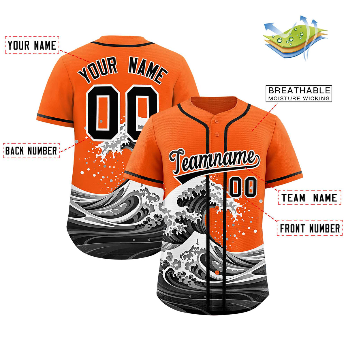 Custom Orange Wave Graffiti Pattern Authentic Baseball Jersey| KXKSHOP