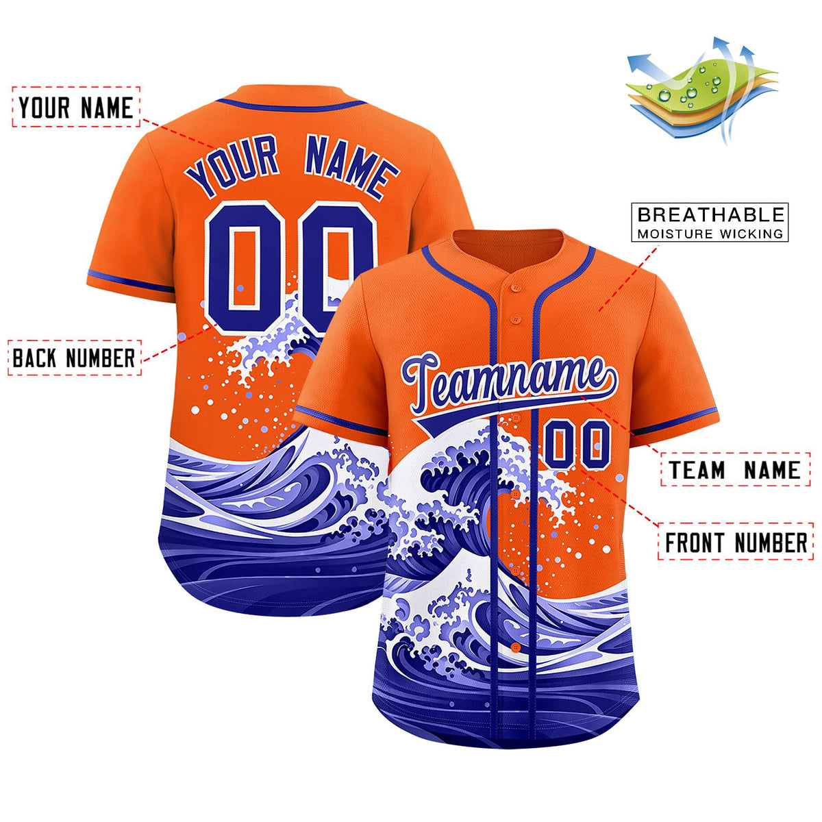 Custom Orange Wave Graffiti Pattern Authentic Baseball Jersey| KXKSHOP