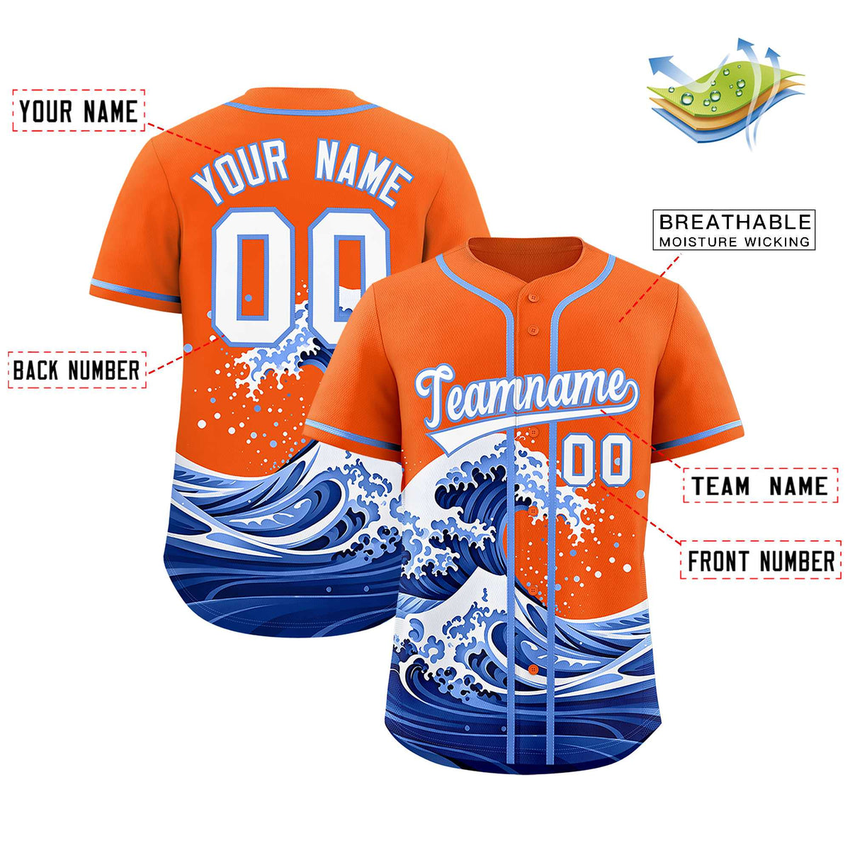 Custom Orange Wave Graffiti Pattern Authentic Baseball Jersey| KXKSHOP
