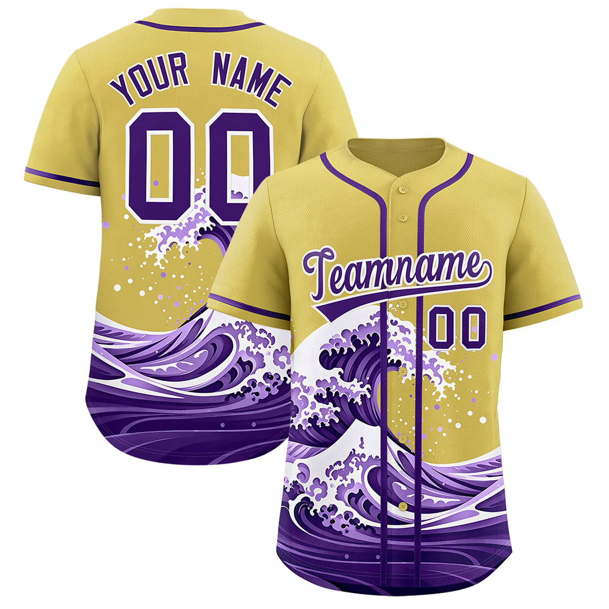 Custom Old Gold Wave Graffiti Pattern Authentic Baseball Jersey| KXKSHOP