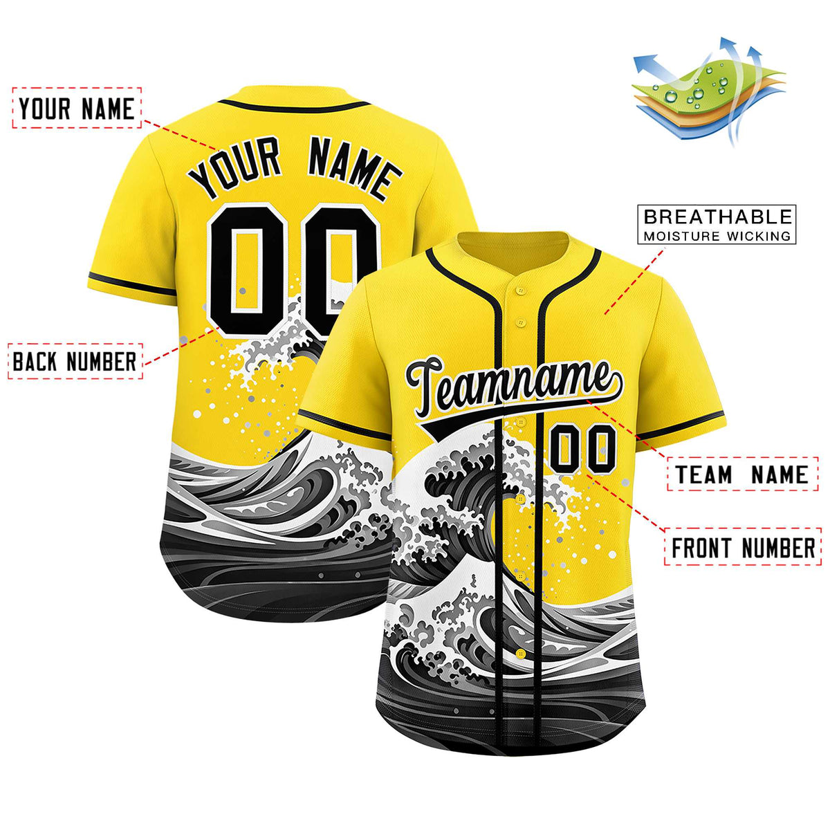 Custom Gold Wave Graffiti Pattern Authentic Baseball Jersey| KXKSHOP