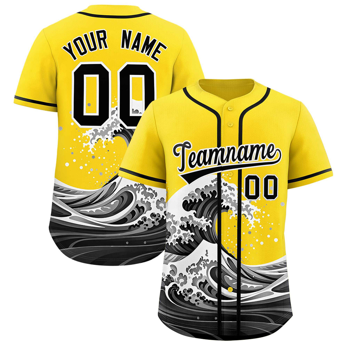 Custom Gold Wave Graffiti Pattern Authentic Baseball Jersey| KXKSHOP