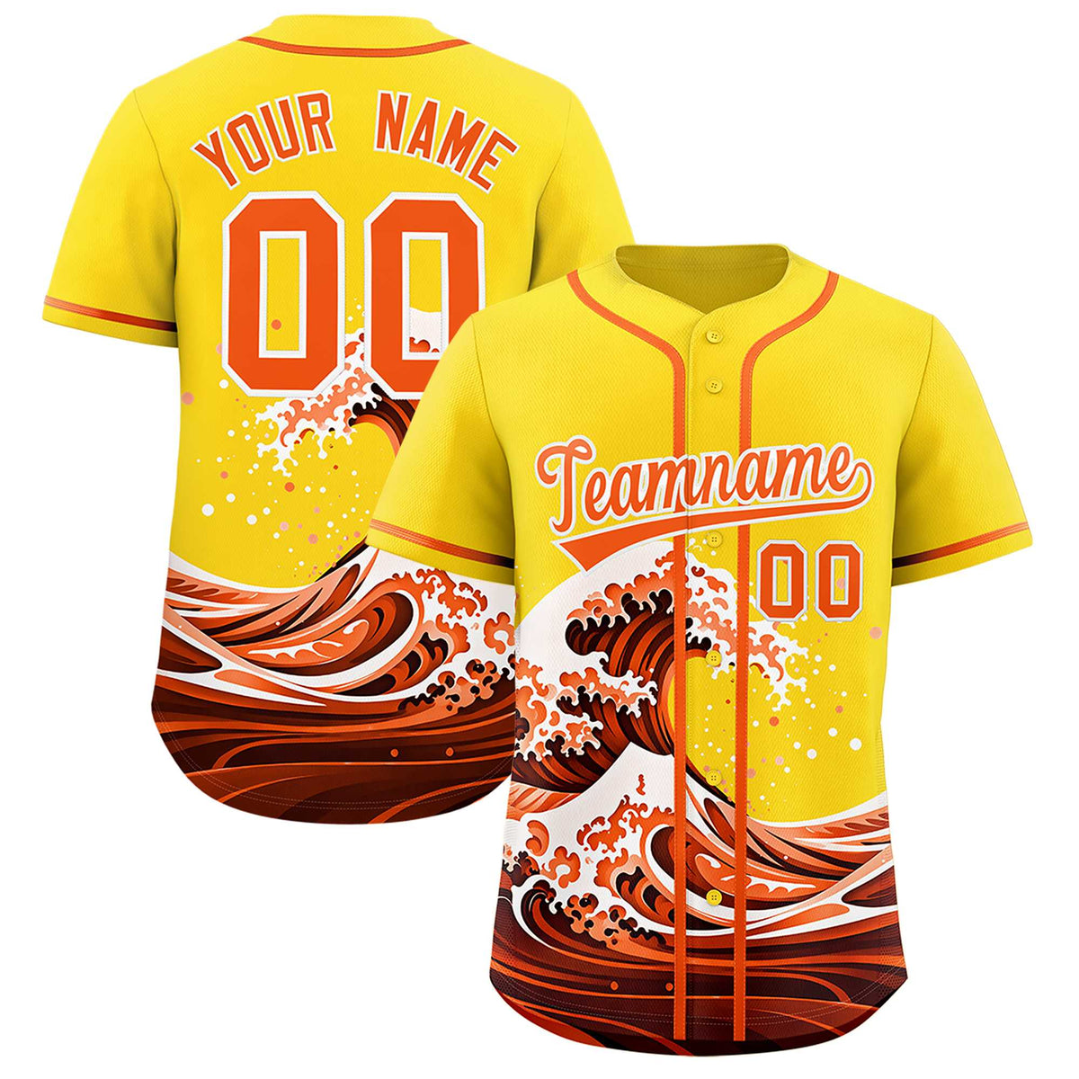 Custom Gold Wave Graffiti Pattern Authentic Baseball Jersey| KXKSHOP