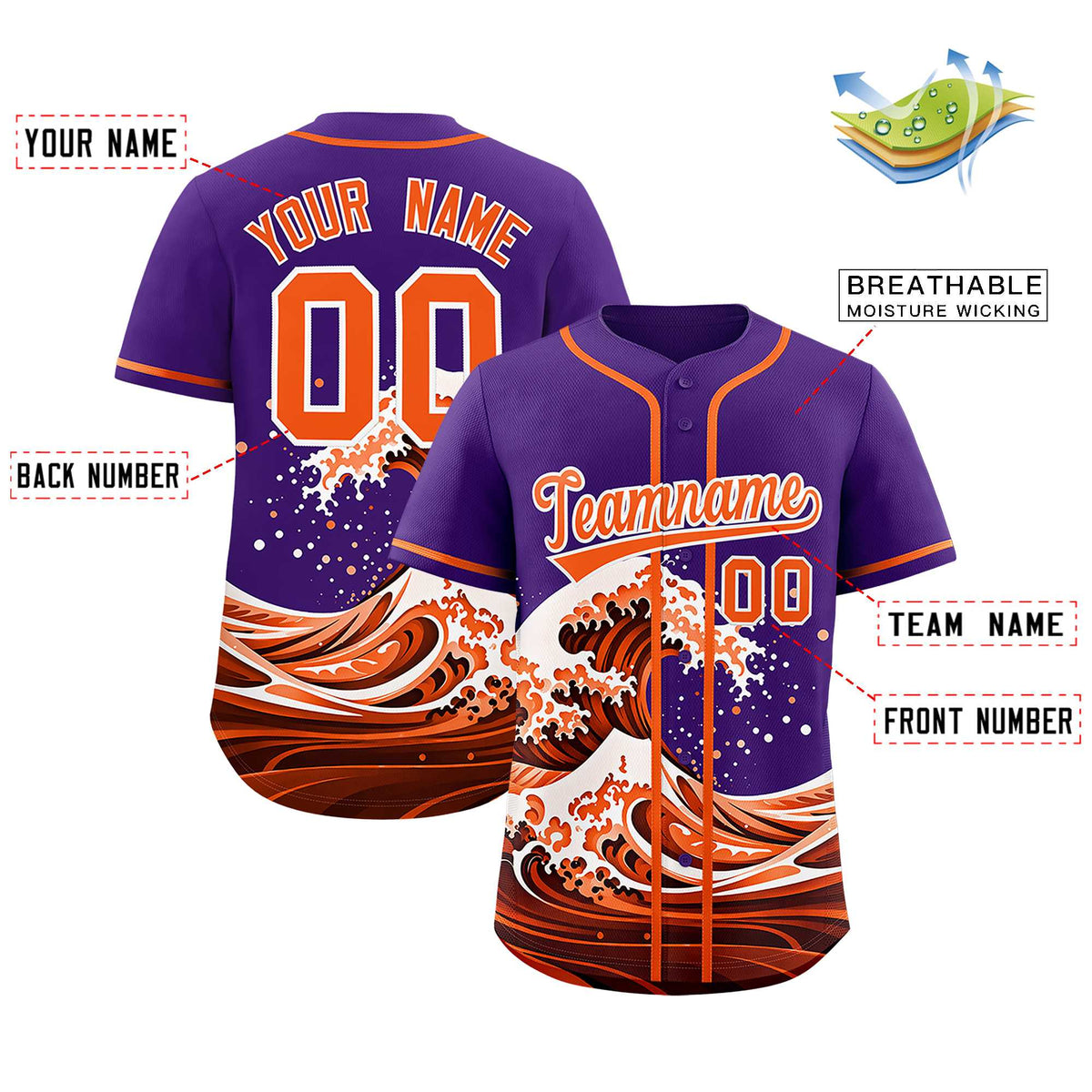 Custom Purple Wave Graffiti Pattern Authentic Baseball Jersey| KXKSHOP