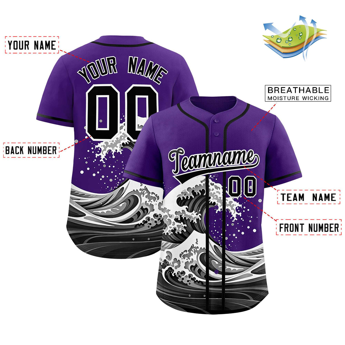 Custom Black Wave Graffiti Pattern Authentic Baseball Jersey| KXKSHOP