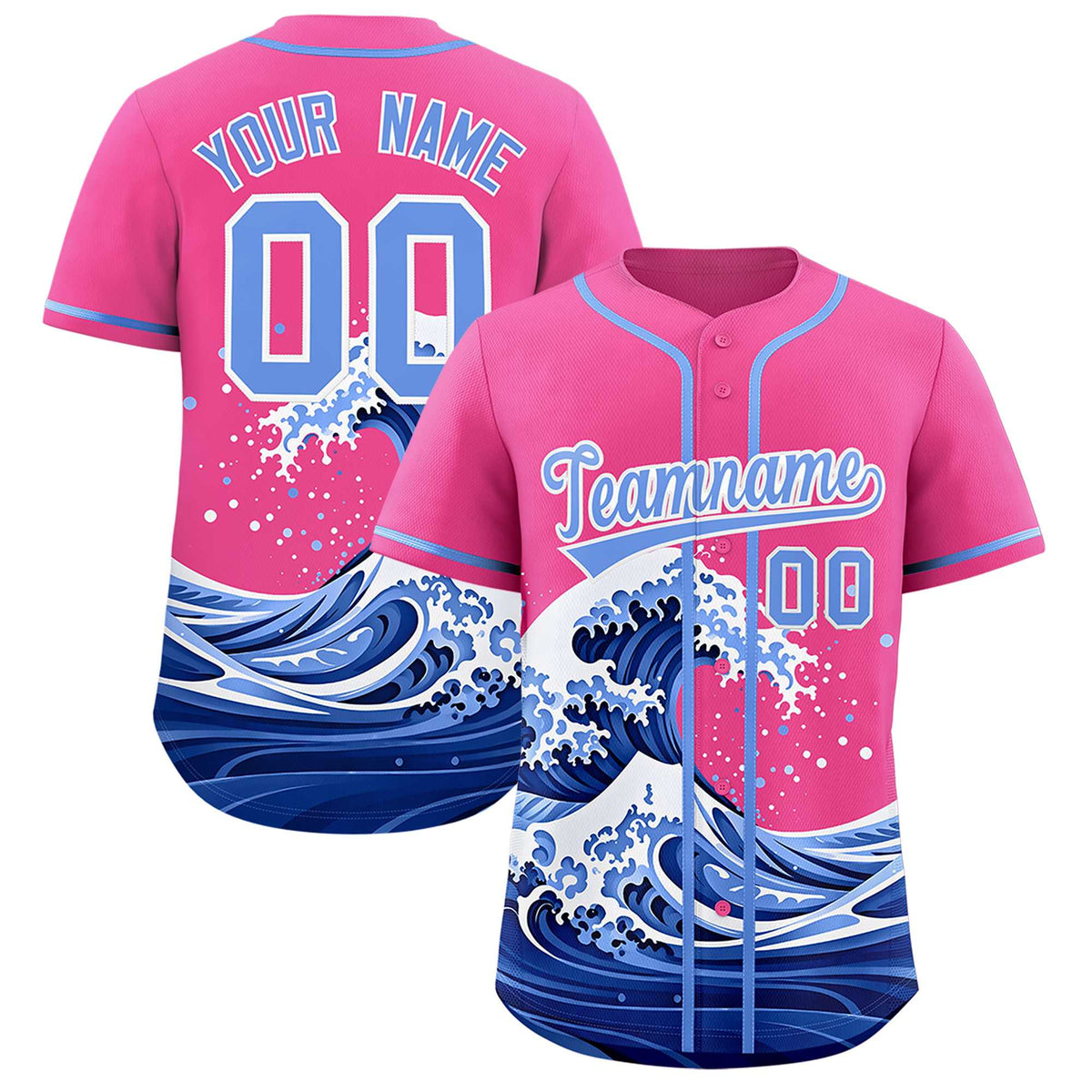Custom Pink Wave Graffiti Pattern Authentic Baseball Jersey| KXKSHOP