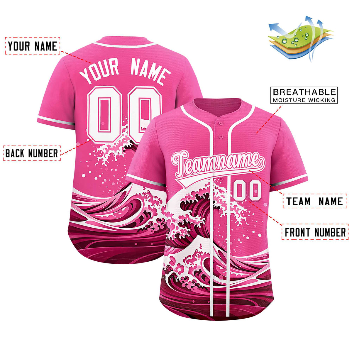 Custom Pink Wave Graffiti Pattern Authentic Baseball Jersey| KXKSHOP