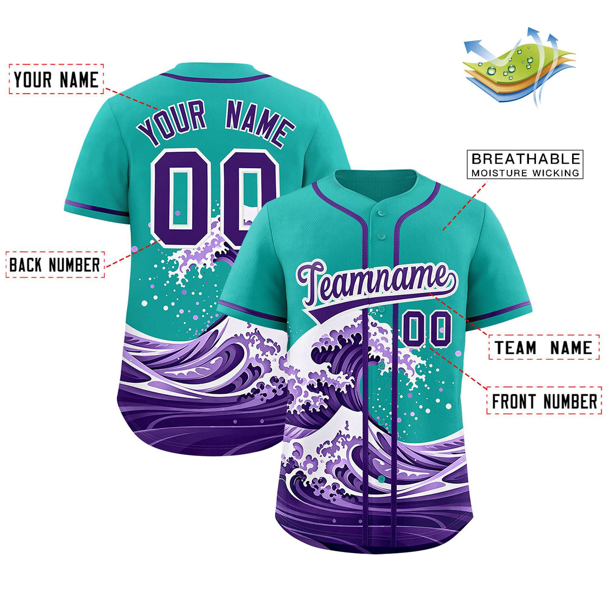 Custom Aqua Wave Graffiti Pattern Authentic Baseball Jersey| KXKSHOP