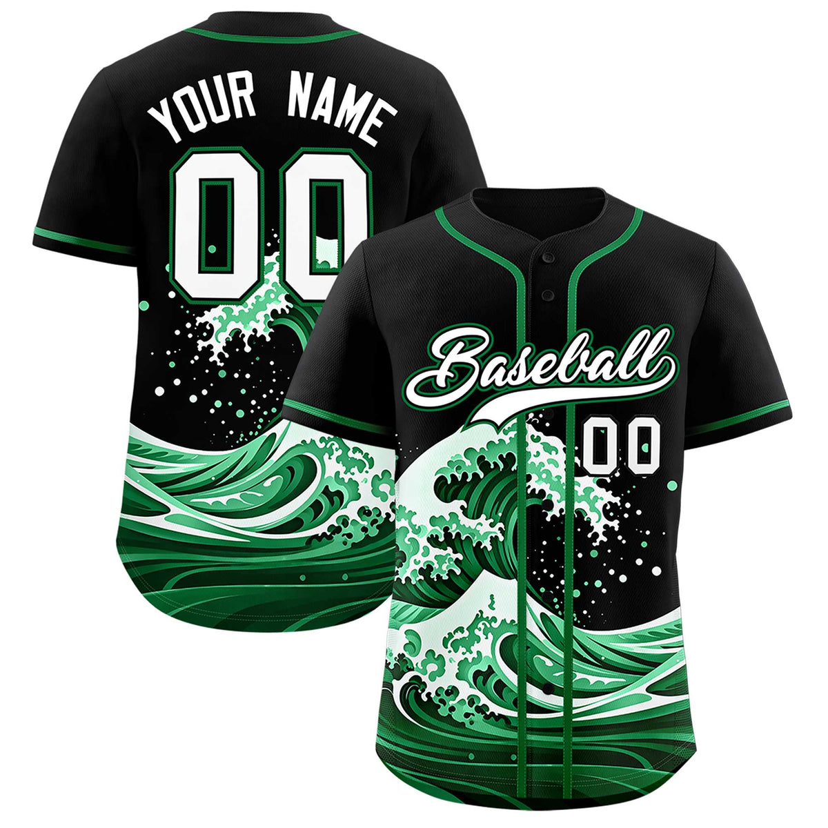 Custom Black Wave Graffiti Pattern Authentic Baseball Jersey| KXKSHOP