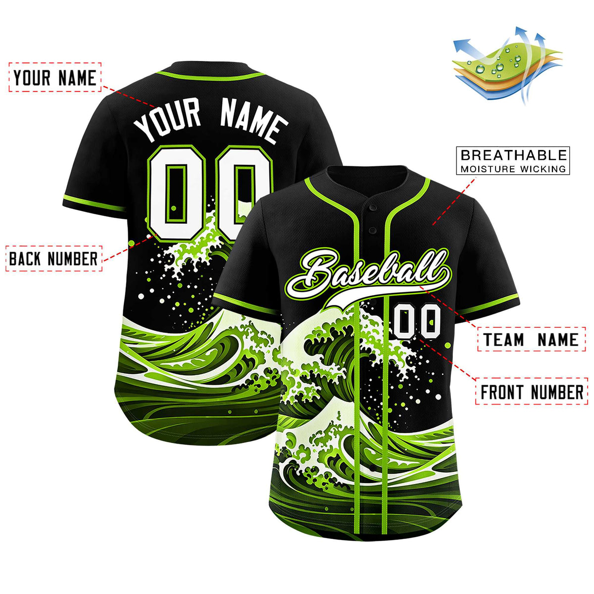 Custom Black Wave Graffiti Pattern Authentic Baseball Jersey| KXKSHOP