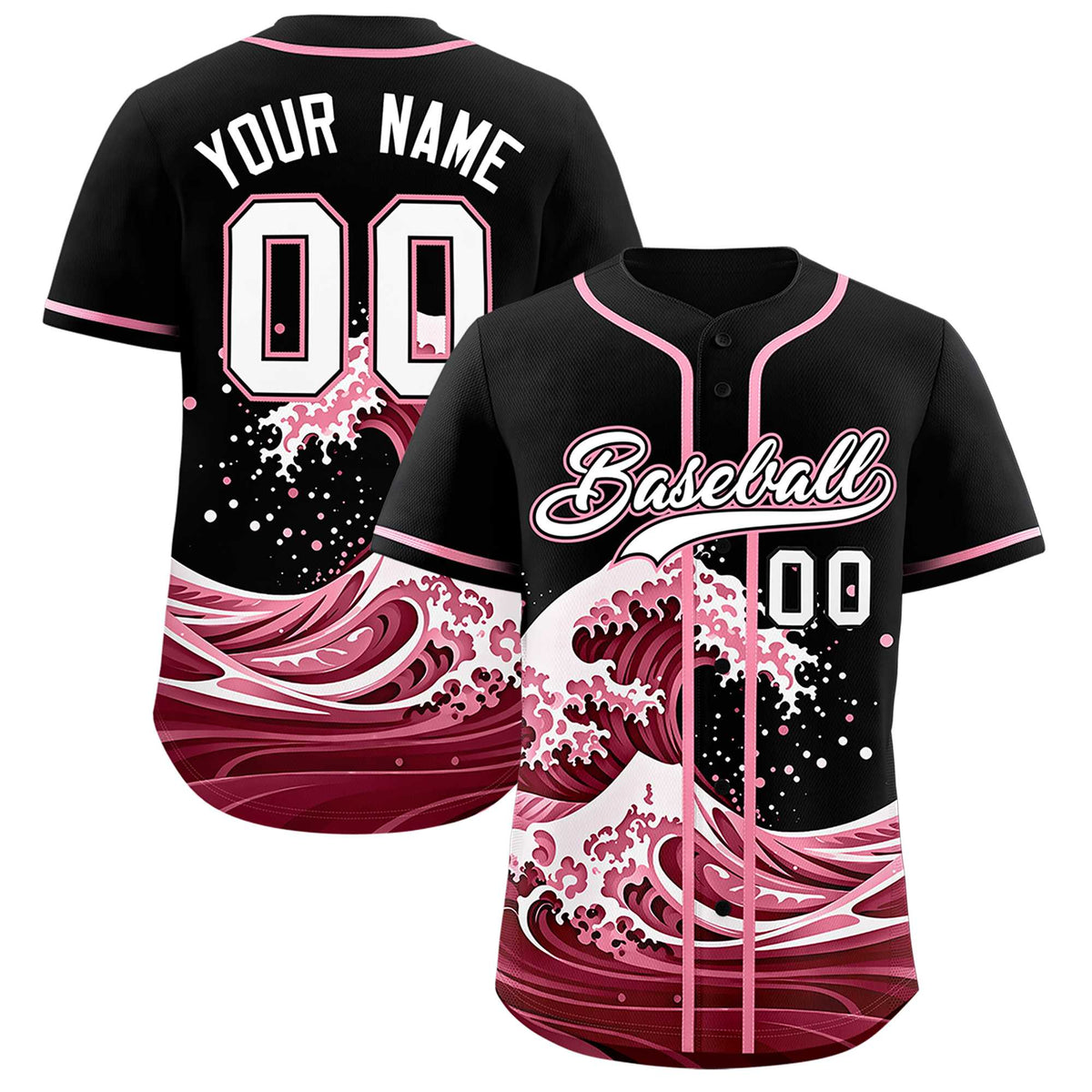 Custom Black Wave Graffiti Pattern Authentic Baseball Jersey| KXKSHOP