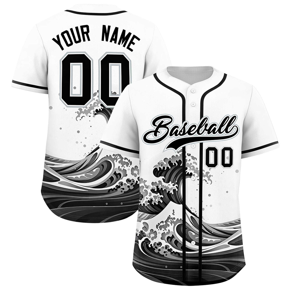 Custom White Wave Graffiti Pattern Authentic Baseball Jersey| KXKSHOP