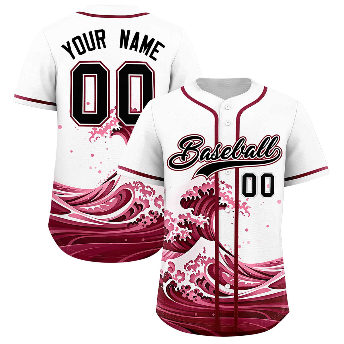 Custom White Wave Graffiti Pattern Authentic Baseball Jersey| KXKSHOP