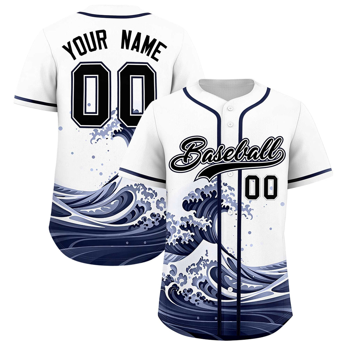 Custom White Wave Graffiti Pattern Authentic Baseball Jersey| KXKSHOP