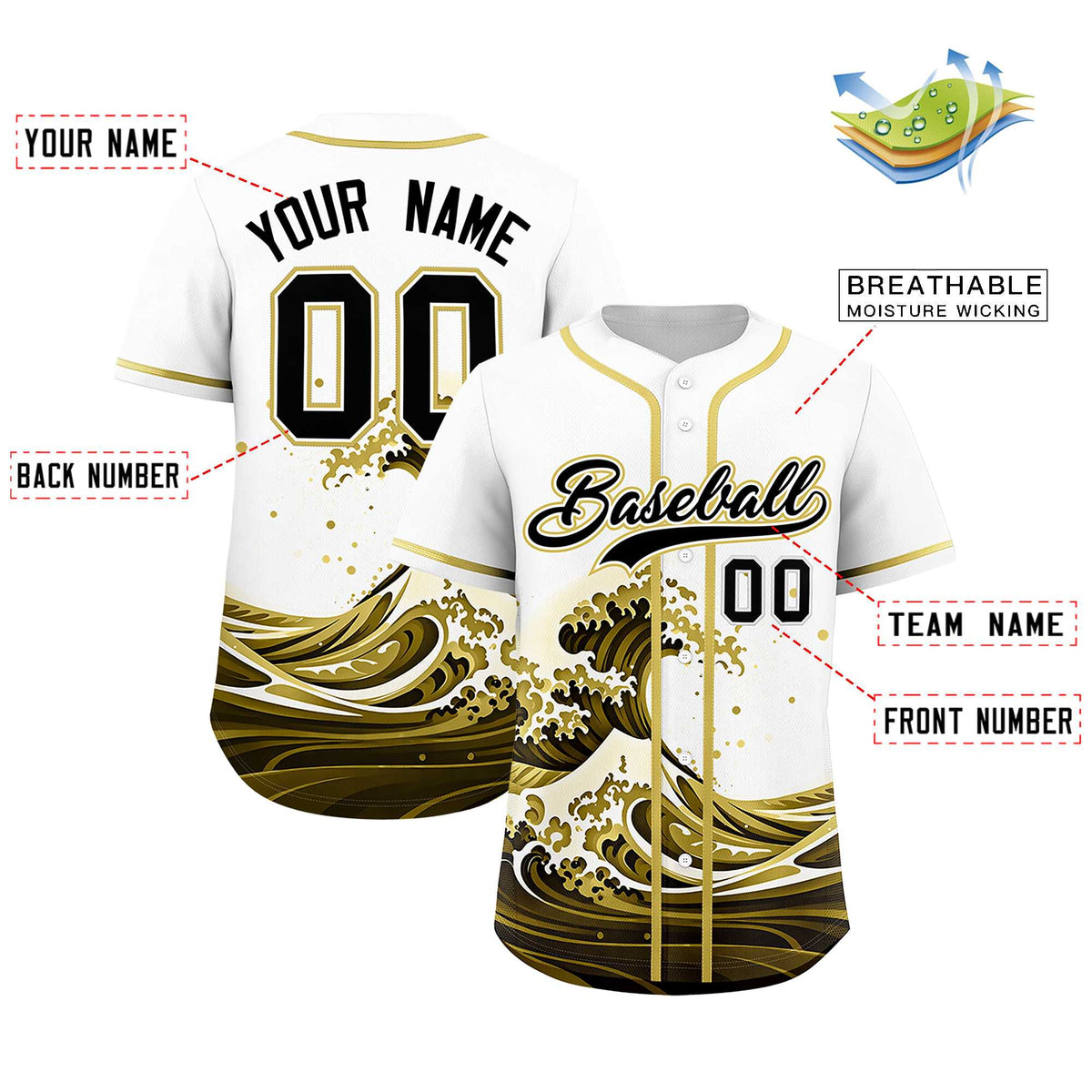 Custom White Wave Graffiti Pattern Authentic Baseball Jersey| KXKSHOP