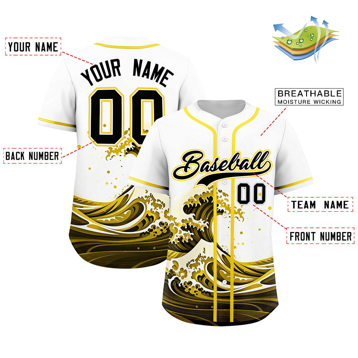 Custom White Wave Graffiti Pattern Authentic Baseball Jersey| KXKSHOP