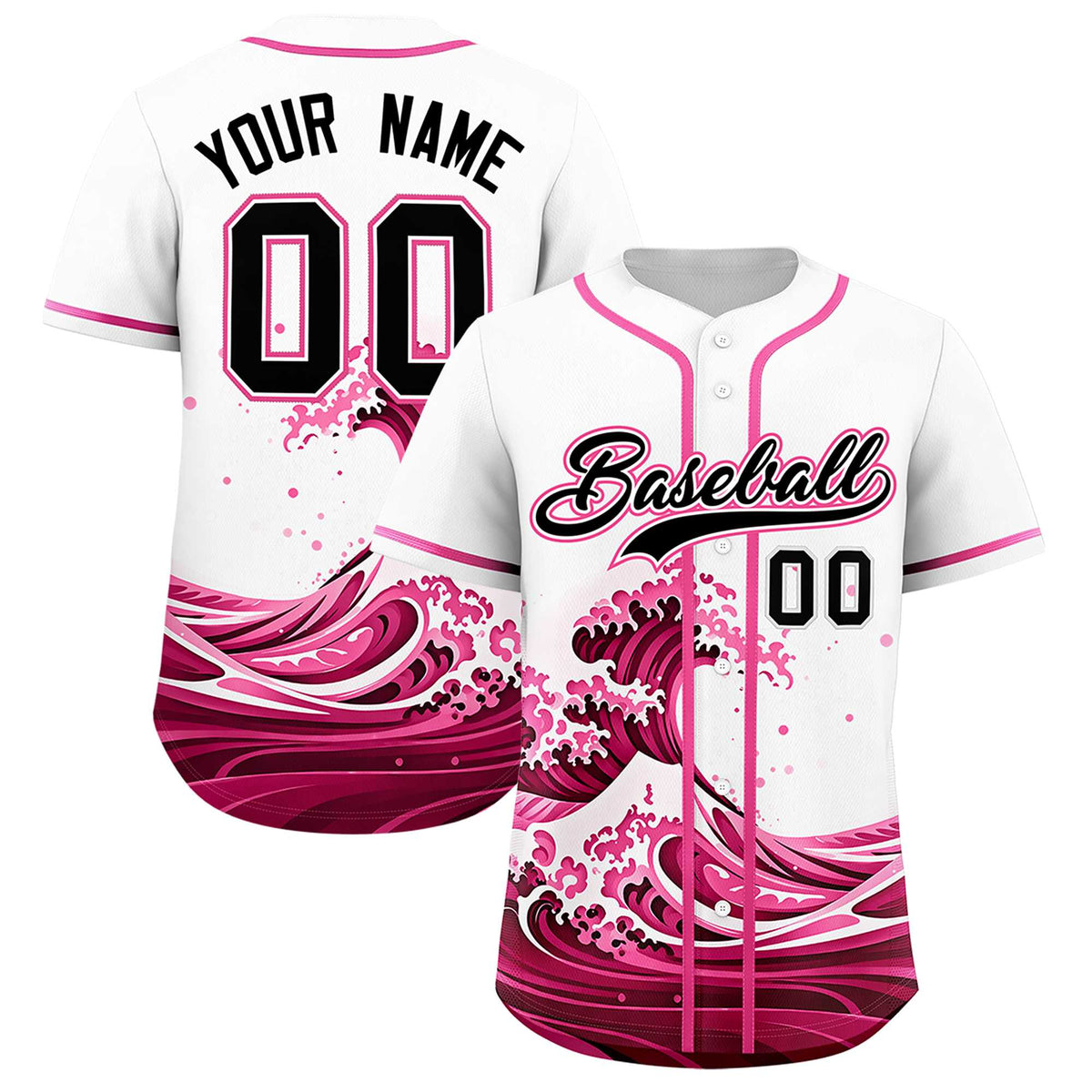Custom White Wave Graffiti Pattern Authentic Baseball Jersey| KXKSHOP