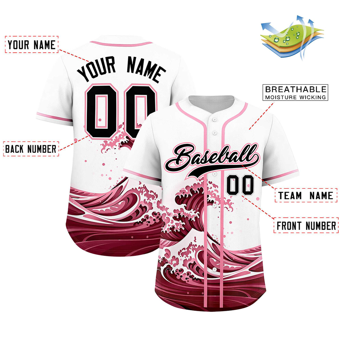 Custom White Wave Graffiti Pattern Authentic Baseball Jersey| KXKSHOP