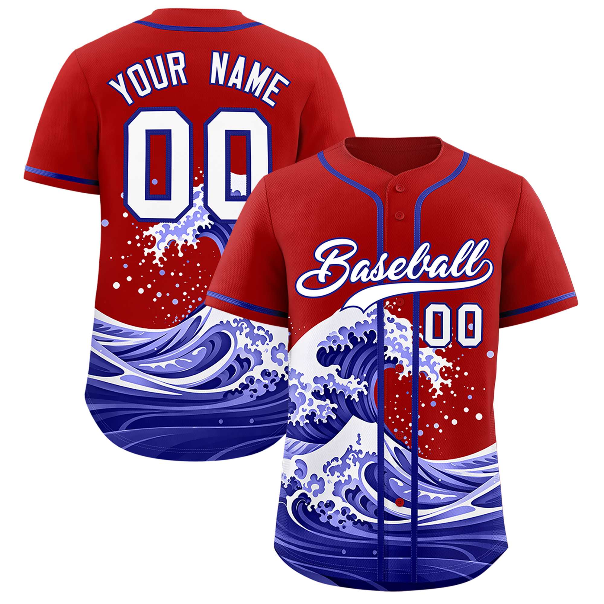 Custom Red Wave Graffiti Pattern Authentic Baseball Jersey | KXKSHOP