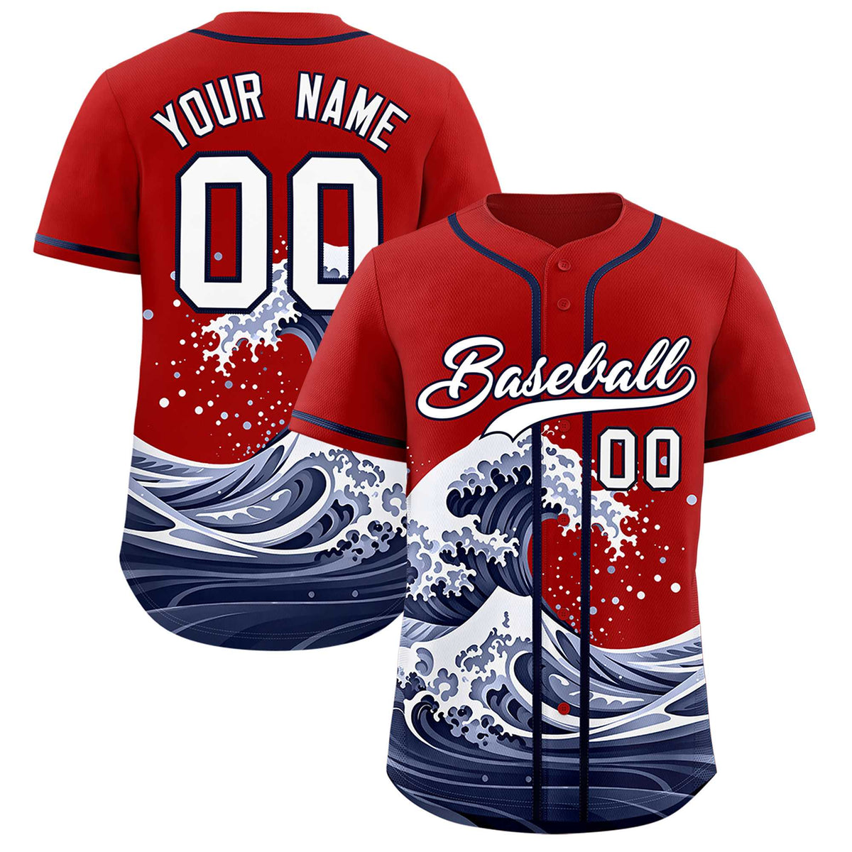 Custom Red Wave Graffiti Pattern Authentic Baseball Jersey| KXKSHOP