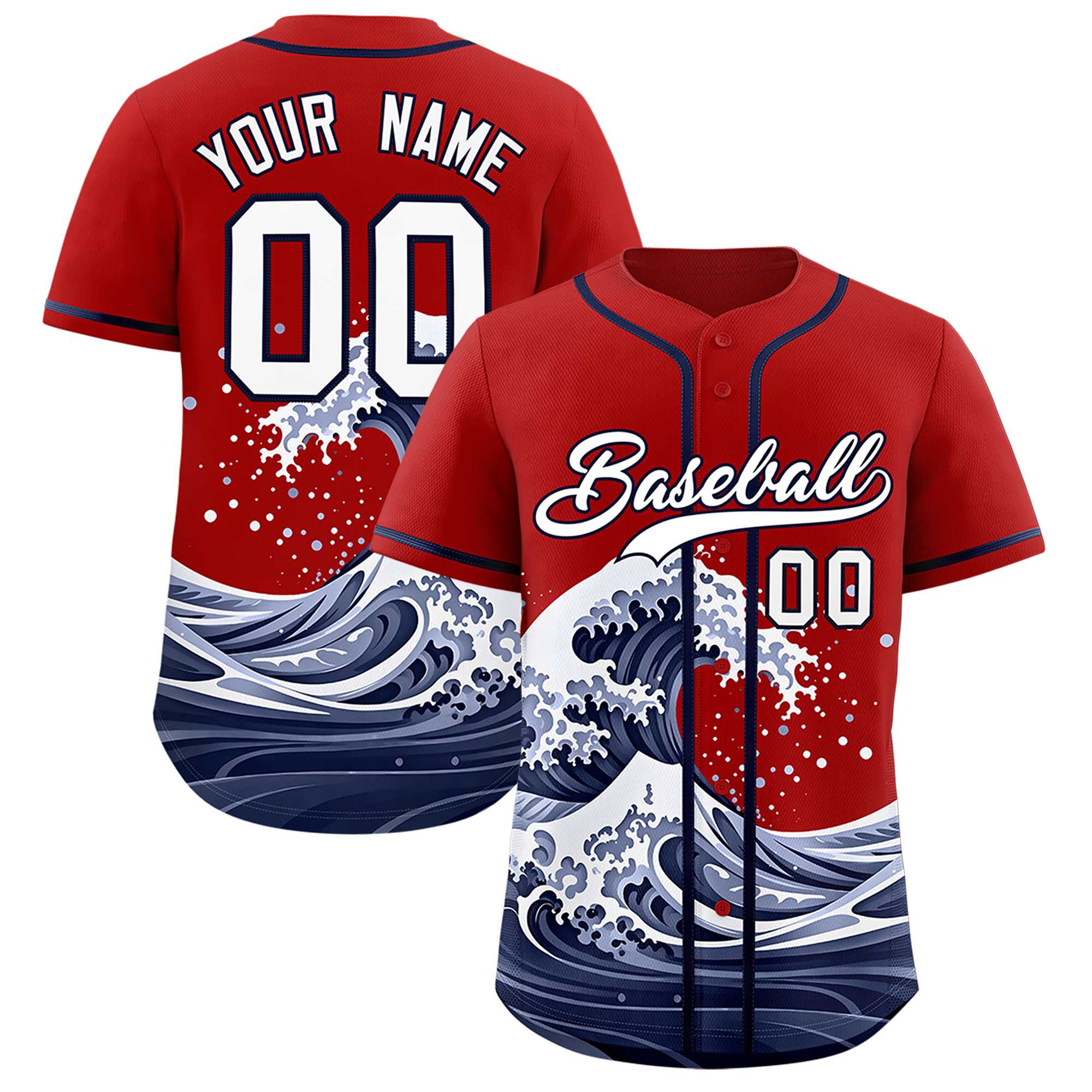 Custom Red Wave Graffiti Pattern Authentic Baseball Jersey | KXKSHOP