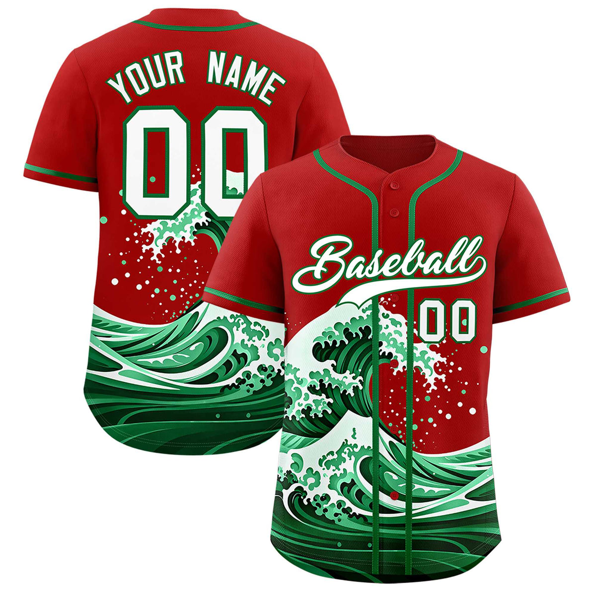 Custom Red Wave Graffiti Pattern Authentic Baseball Jersey| KXKSHOP