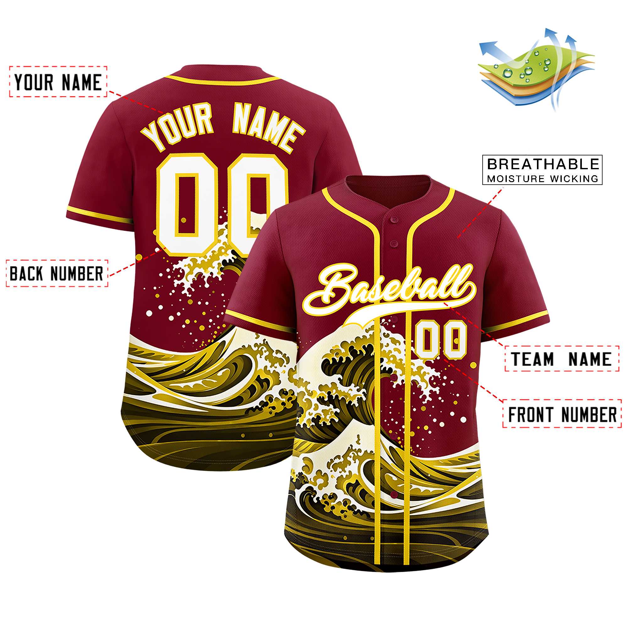Custom Crimson Wave Graffiti Pattern Authentic Baseball Jersey| KXKSHOP