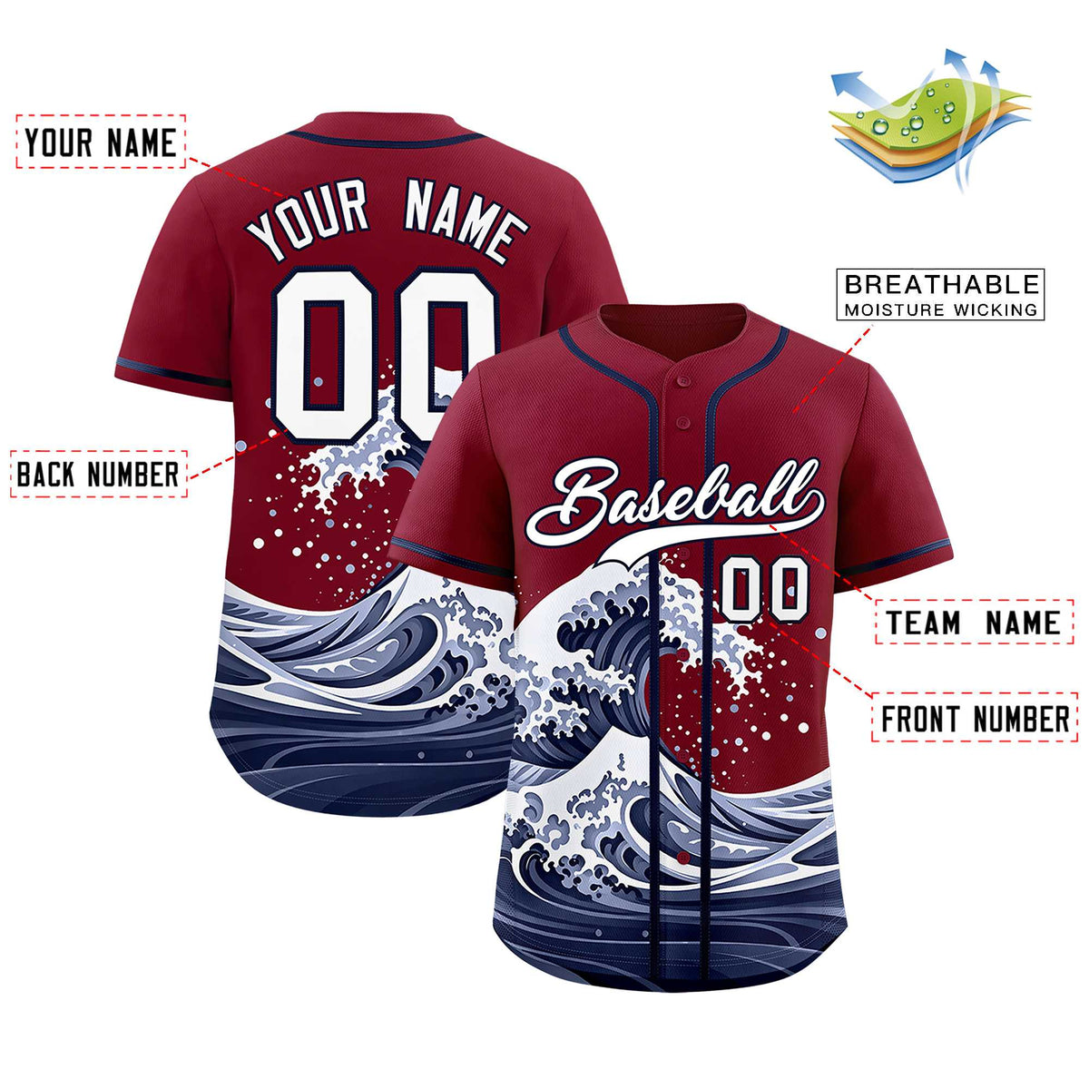 Custom Crimson Wave Graffiti Pattern Authentic Baseball Jersey| KXKSHOP