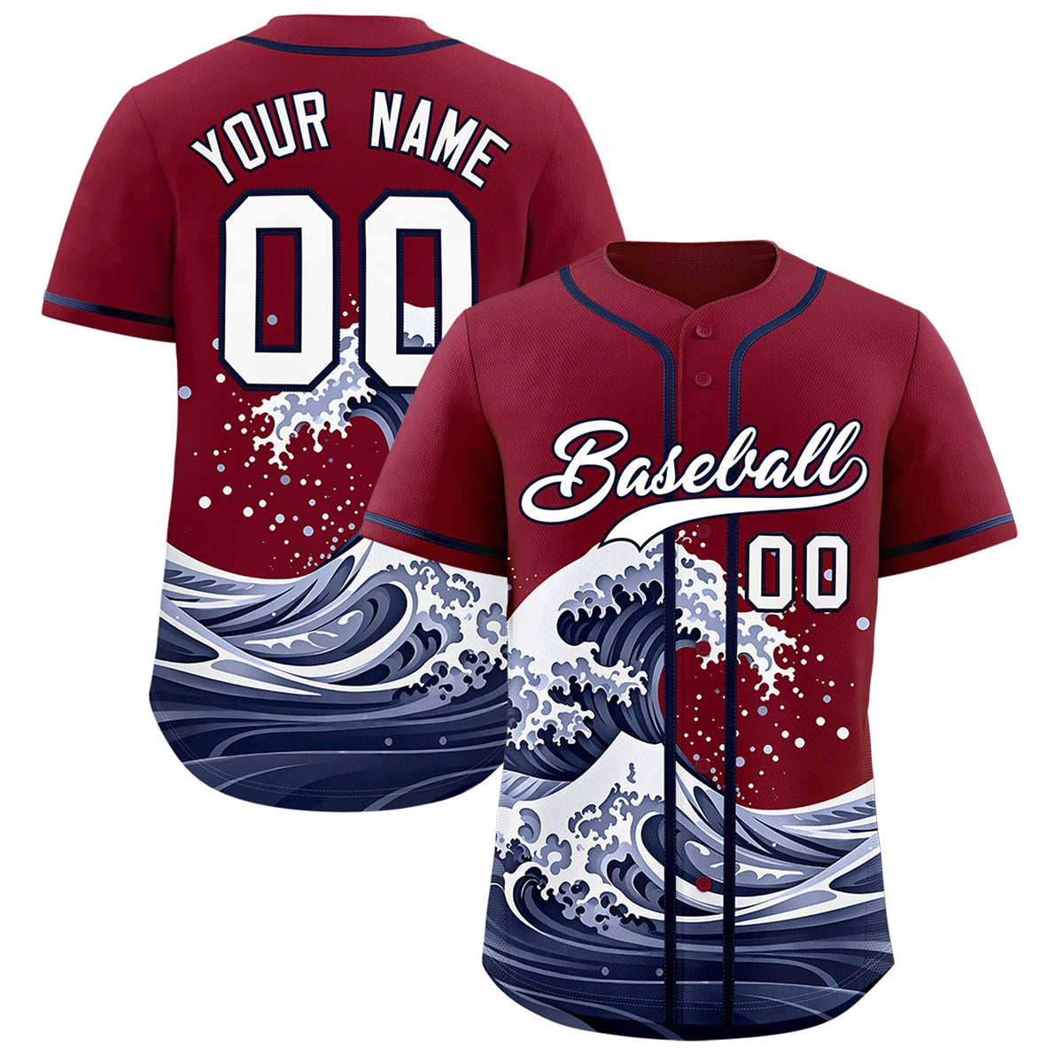 Custom Crimson Wave Graffiti Pattern Authentic Baseball Jersey| KXKSHOP