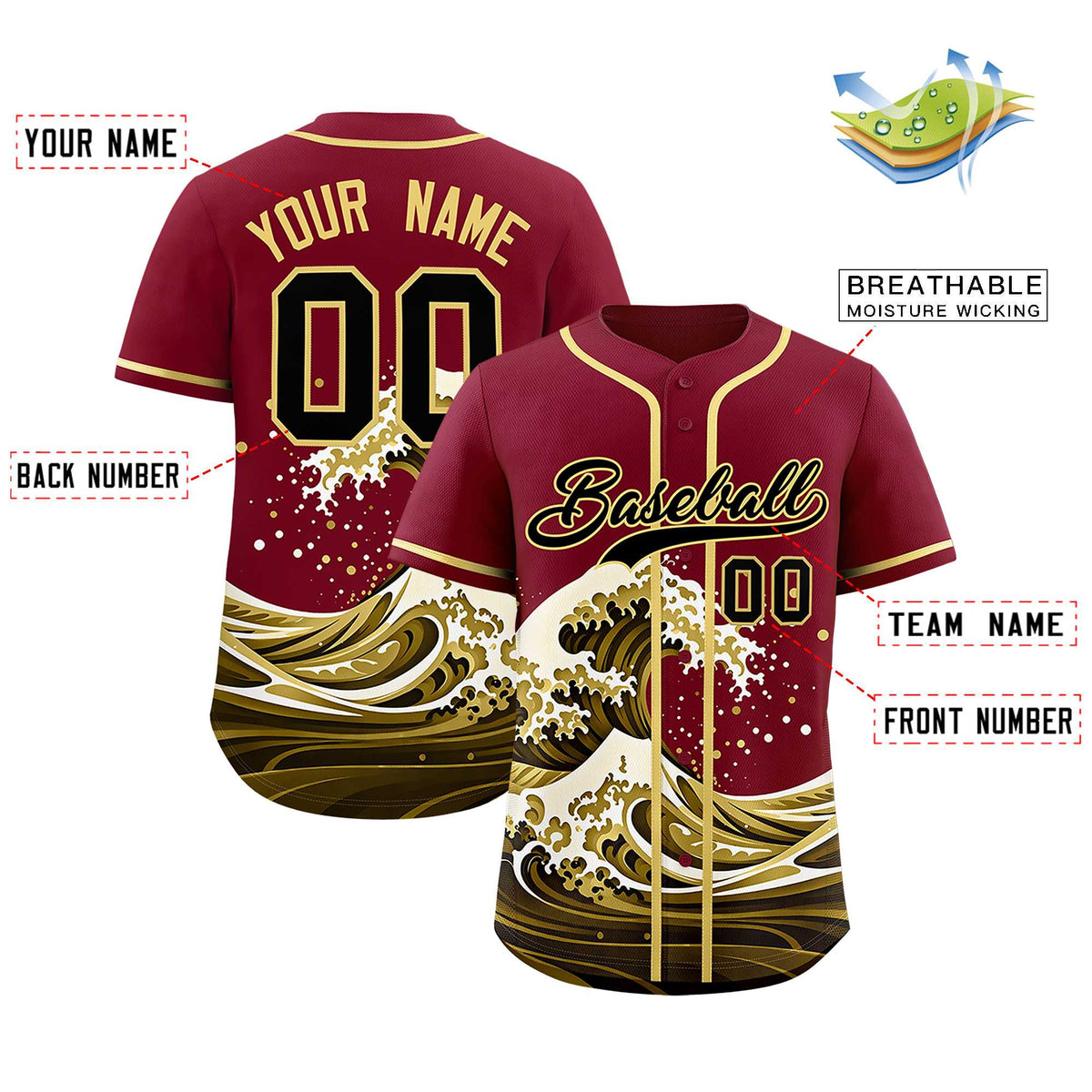 Custom Crimson Wave Graffiti Pattern Authentic Baseball Jersey| KXKSHOP