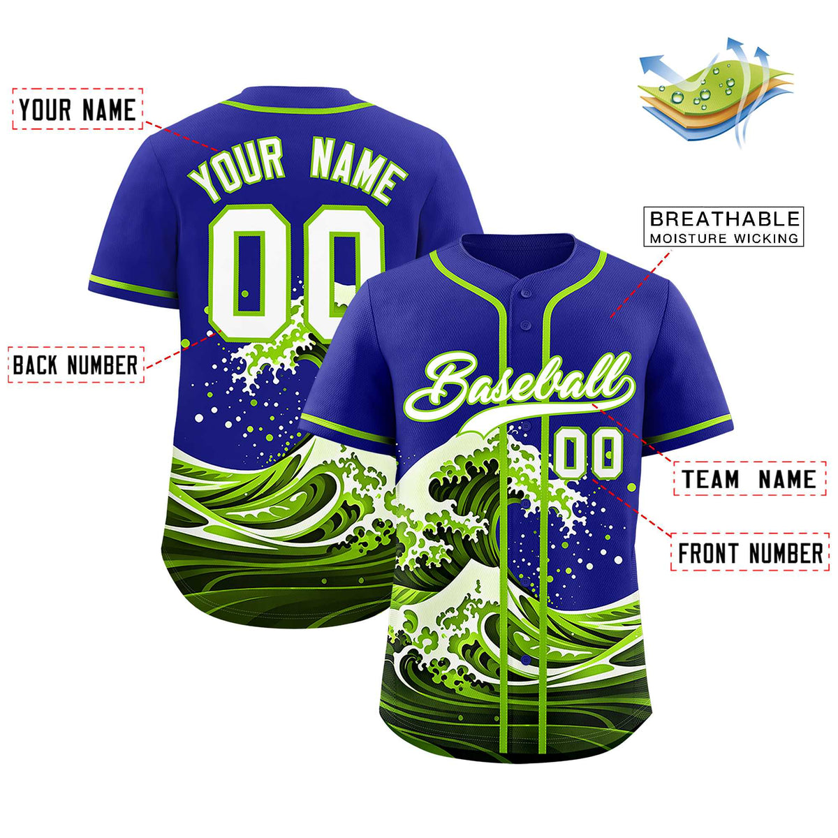 Custom Royal Wave Graffiti Pattern Authentic Baseball Jersey| KXKSHOP