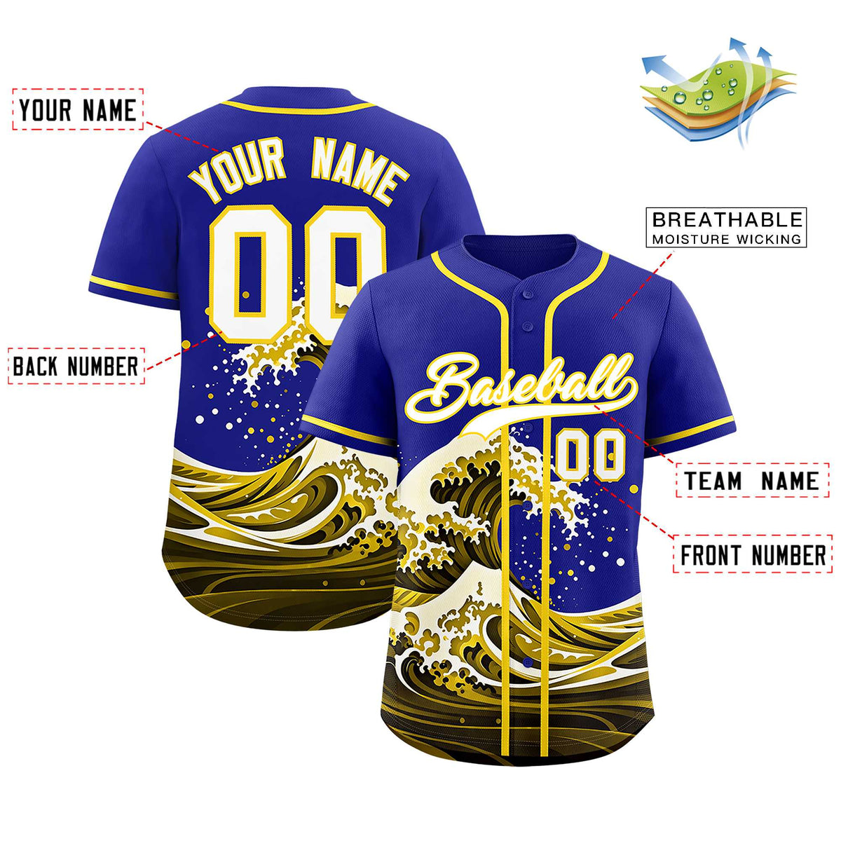 Custom Royal Wave Graffiti Pattern Authentic Baseball Jersey| KXKSHOP