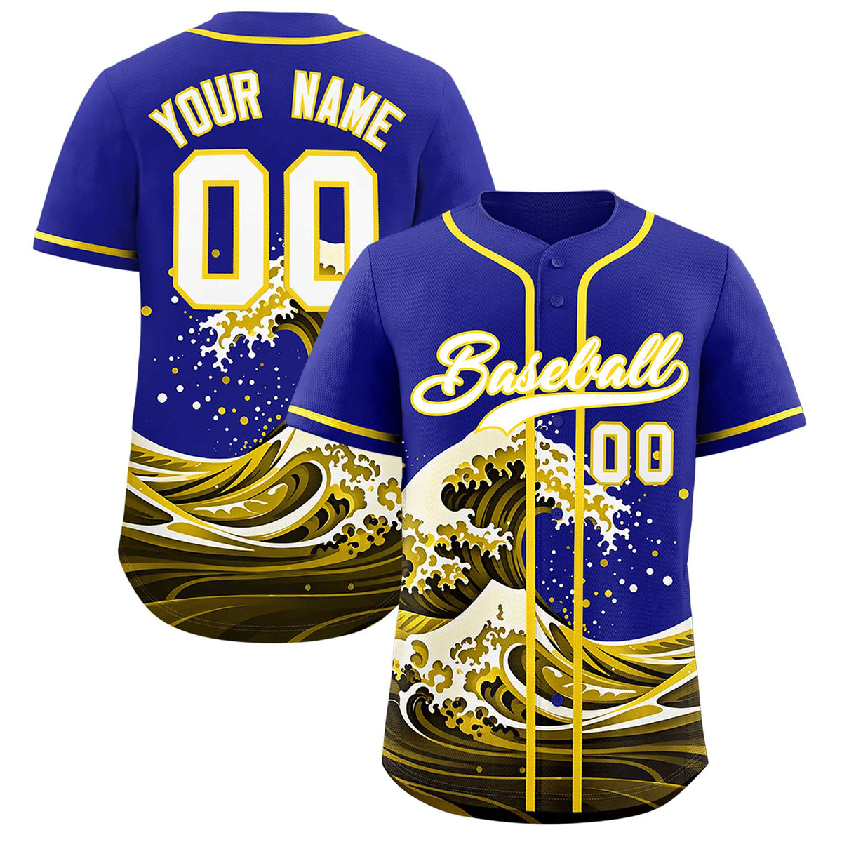 Custom Royal Wave Graffiti Pattern Authentic Baseball Jersey| KXKSHOP