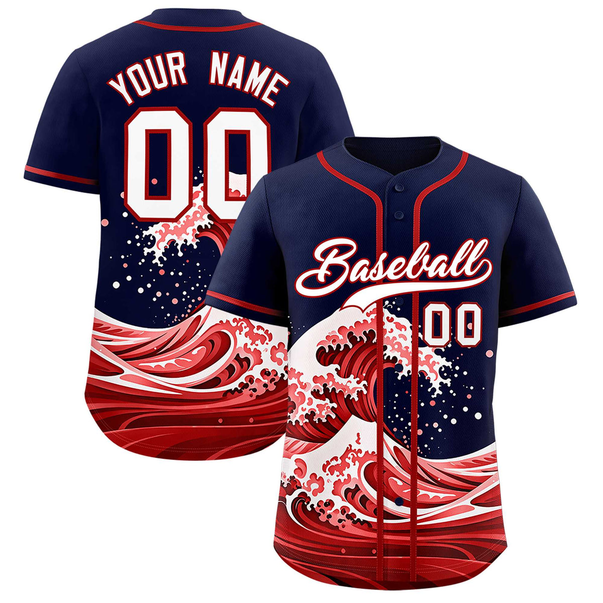 Custom Navy Wave Graffiti Pattern Authentic Baseball Jersey| KXKSHOP