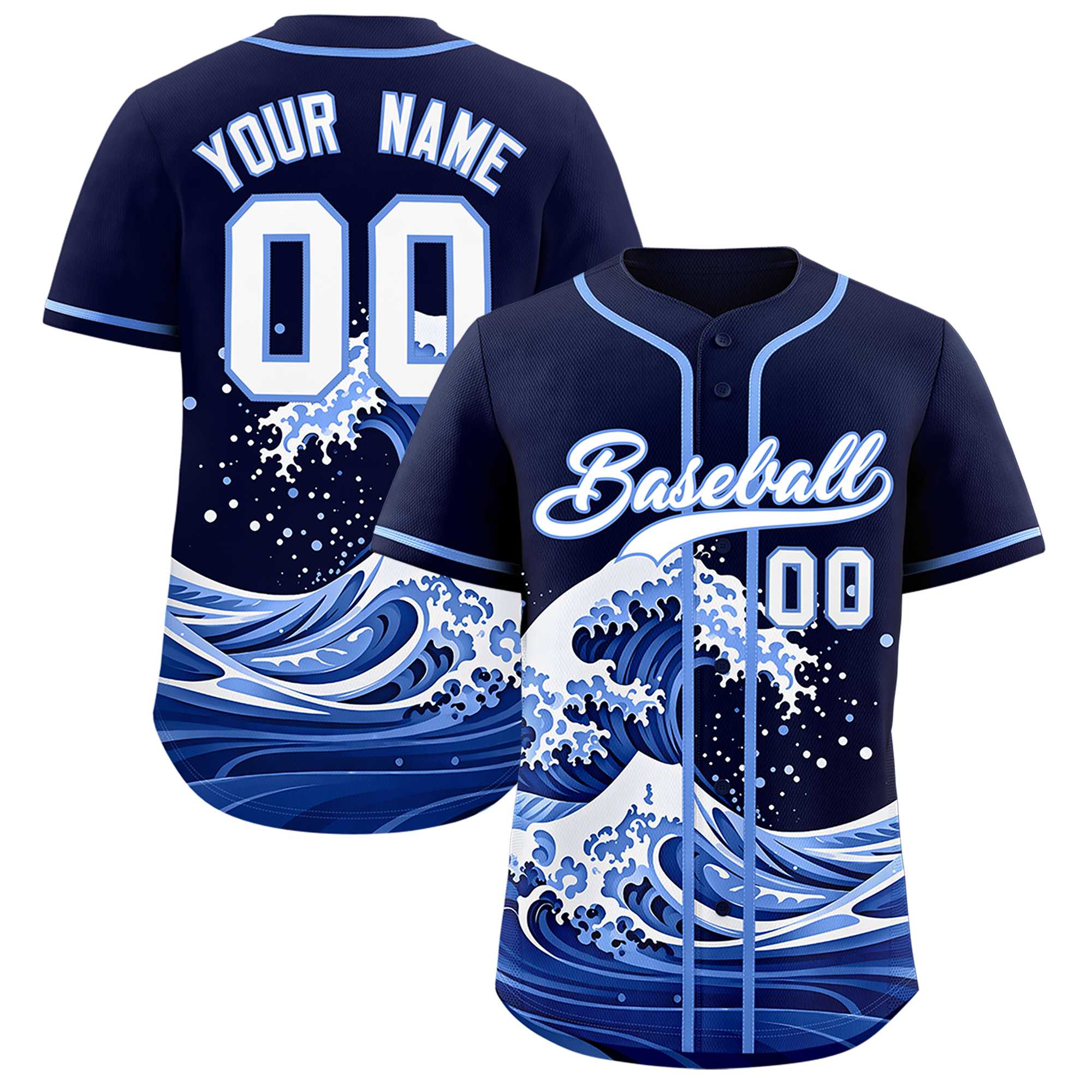 Custom Navy Wave Graffiti Pattern Authentic Baseball Jersey | KXKSHOP