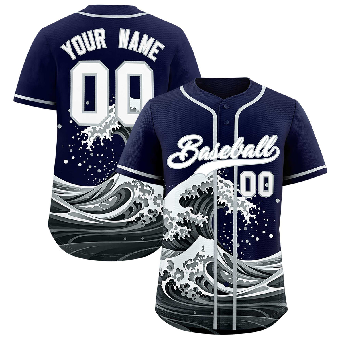 Custom Navy Wave Graffiti Pattern Authentic Baseball Jersey| KXKSHOP