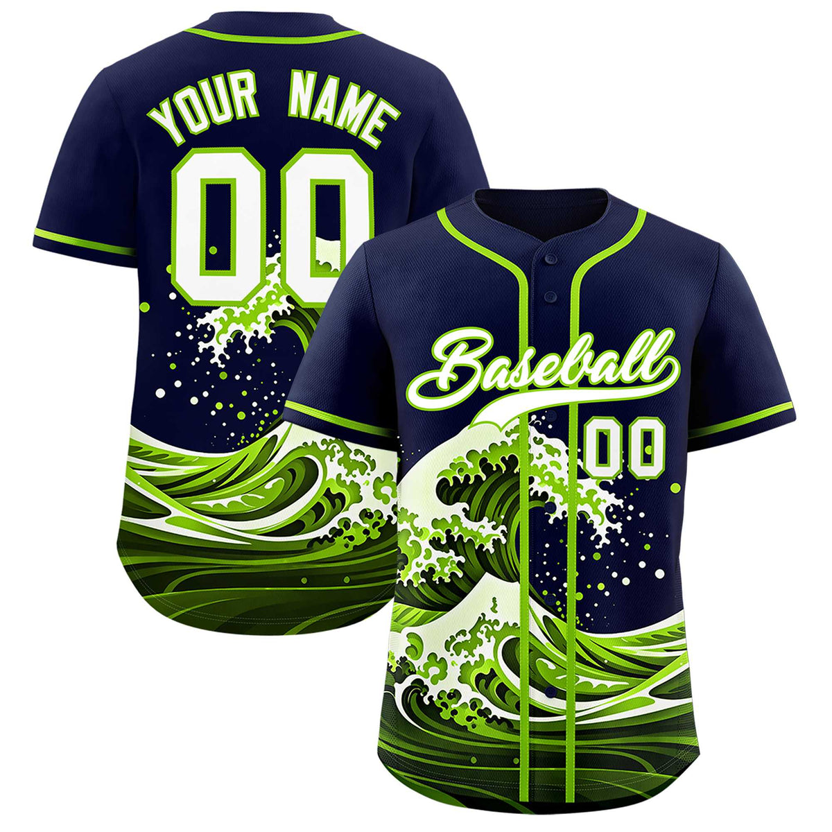 Custom Navy Wave Graffiti Pattern Authentic Baseball Jersey| KXKSHOP