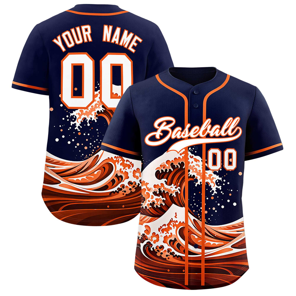 Custom Navy Wave Graffiti Pattern Authentic Baseball Jersey| KXKSHOP
