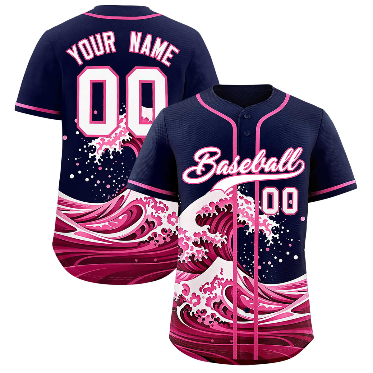 Custom Navy Wave Graffiti Pattern Authentic Baseball Jersey| KXKSHOP