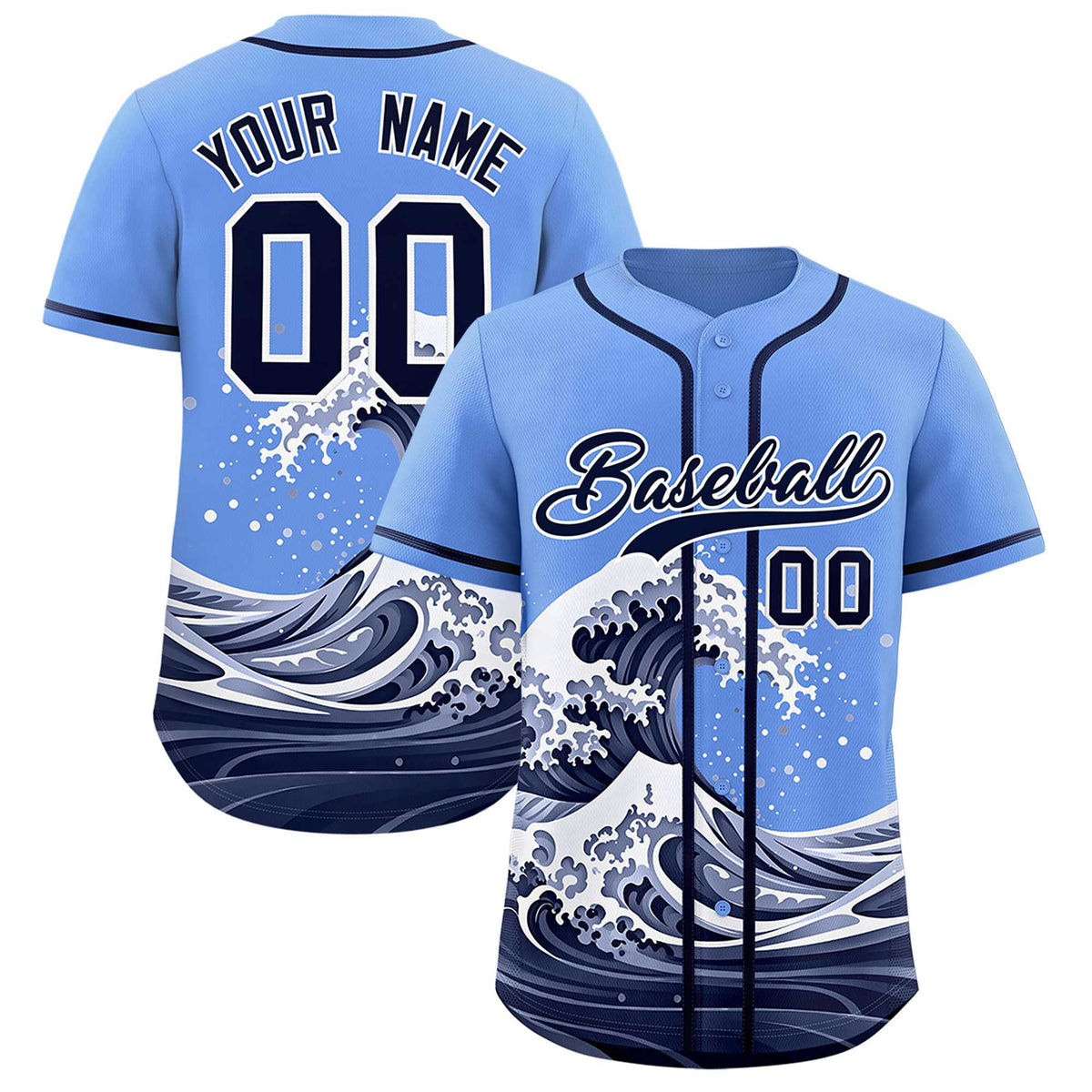 Custom Light Blue Wave Graffiti Pattern Authentic Baseball Jersey| KXKSHOP