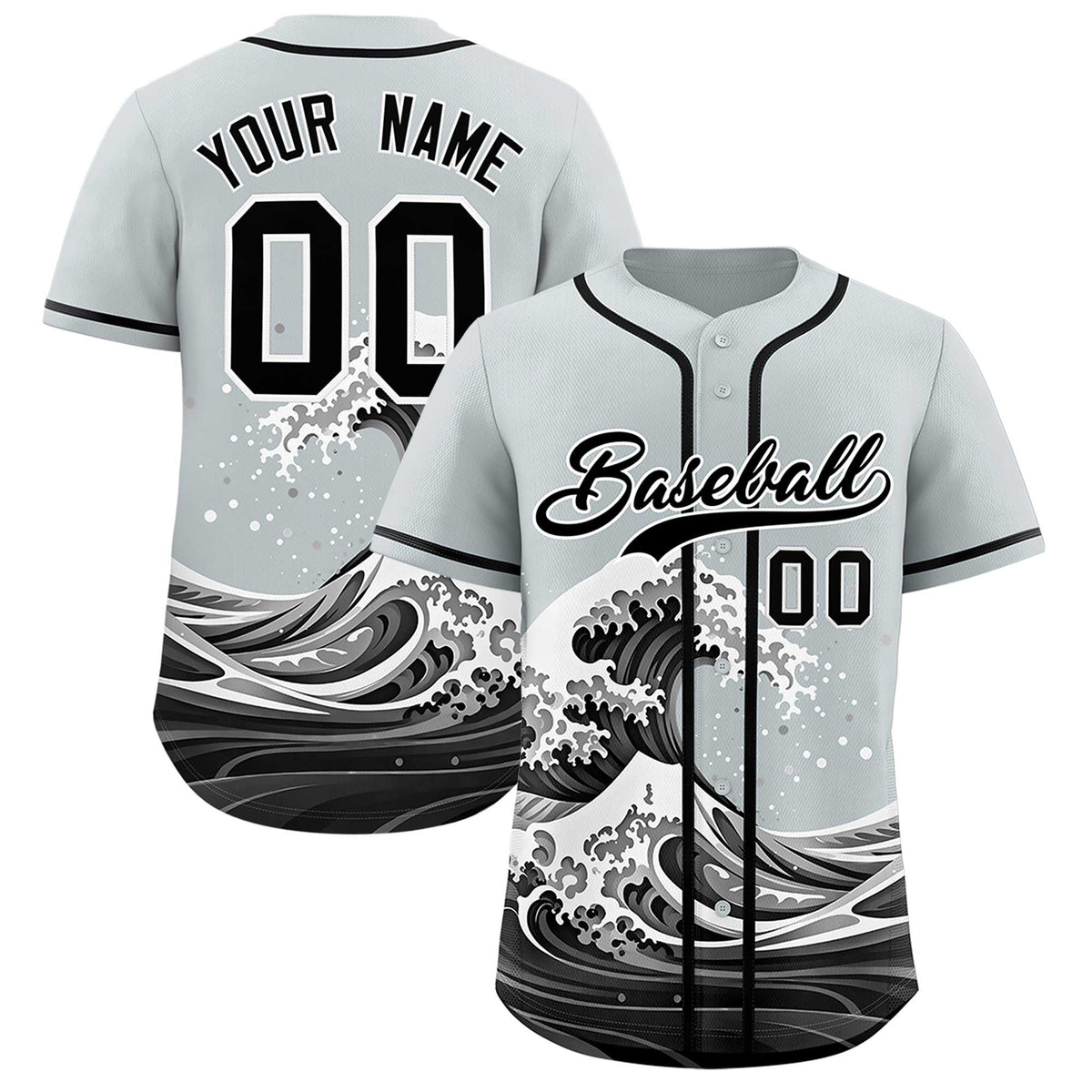 Custom Silver Wave Graffiti Pattern Authentic Baseball Jersey| KXKSHOP