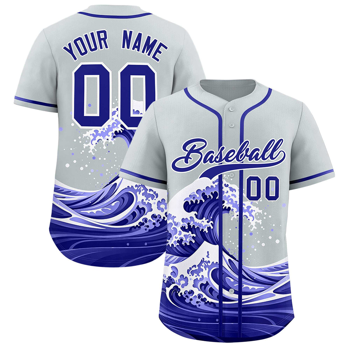 Custom Silver Wave Graffiti Pattern Authentic Baseball Jersey| KXKSHOP