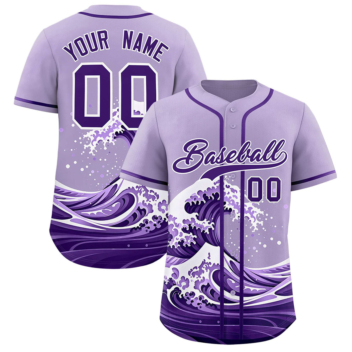 Custom Light Purple Wave Graffiti Pattern Authentic Baseball Jersey| KXKSHOP
