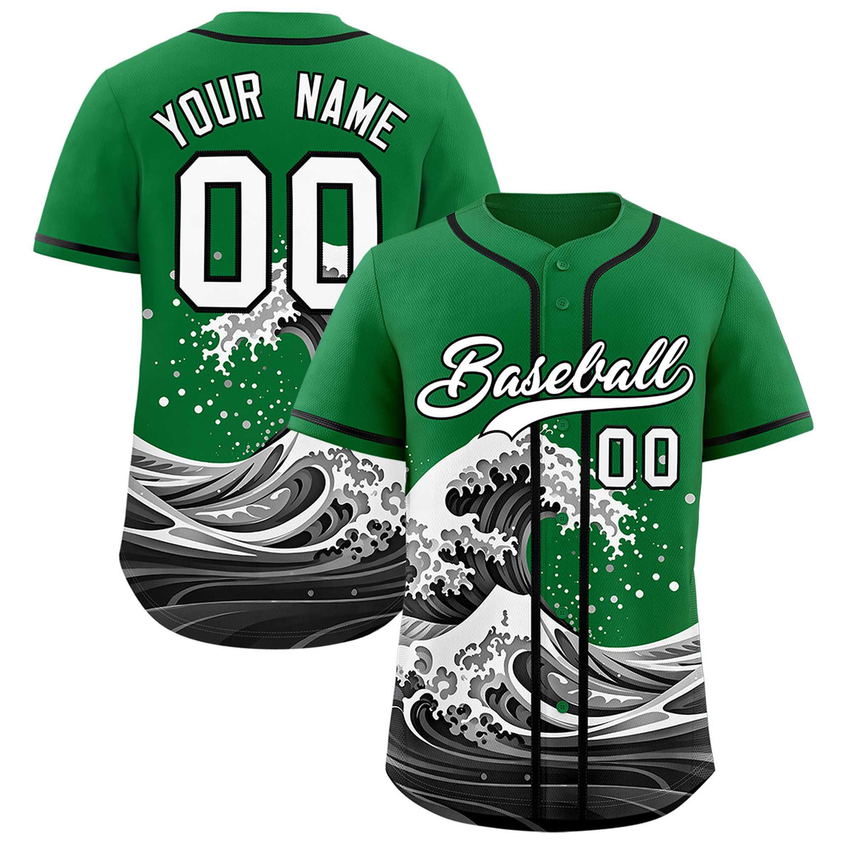 Custom Kelly Green Wave Graffiti Pattern Authentic Baseball Jersey| KXKSHOP